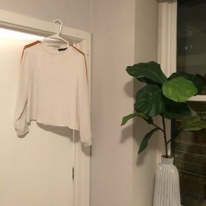 Zara White Blouse Mustard Yellow Racing Stripes